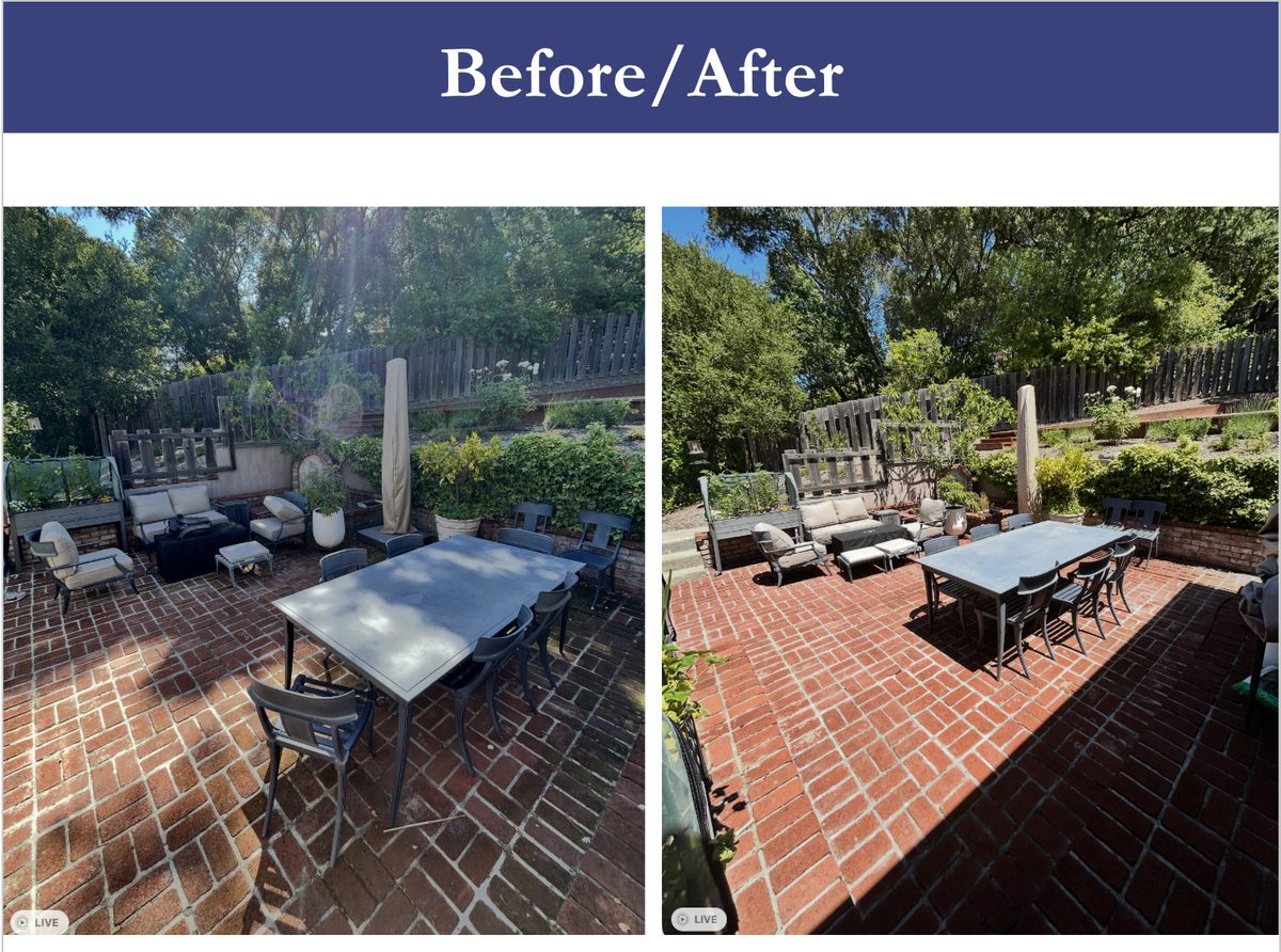 Brick patio power washing before and after
