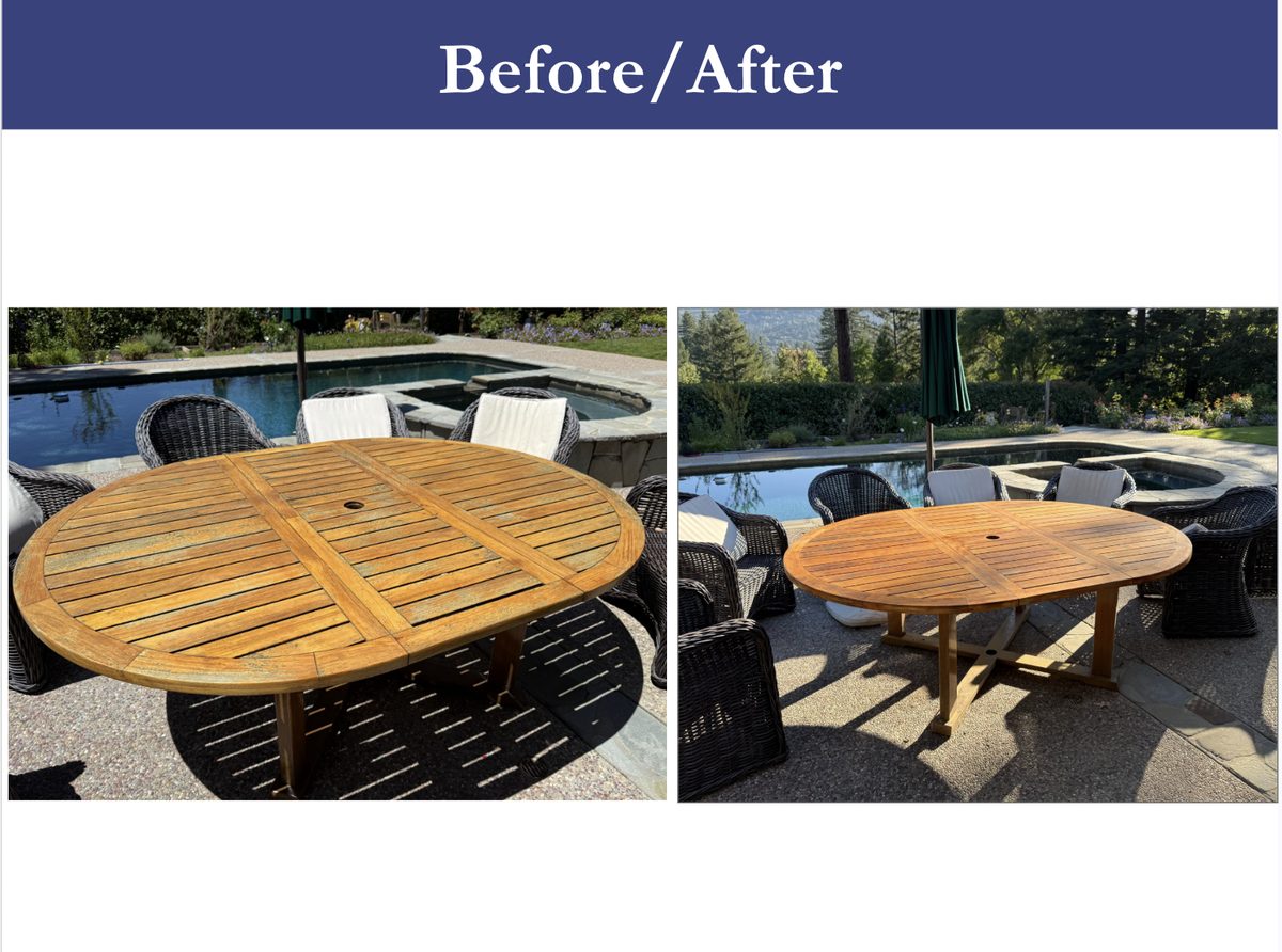 Teak table wood restoration before and after